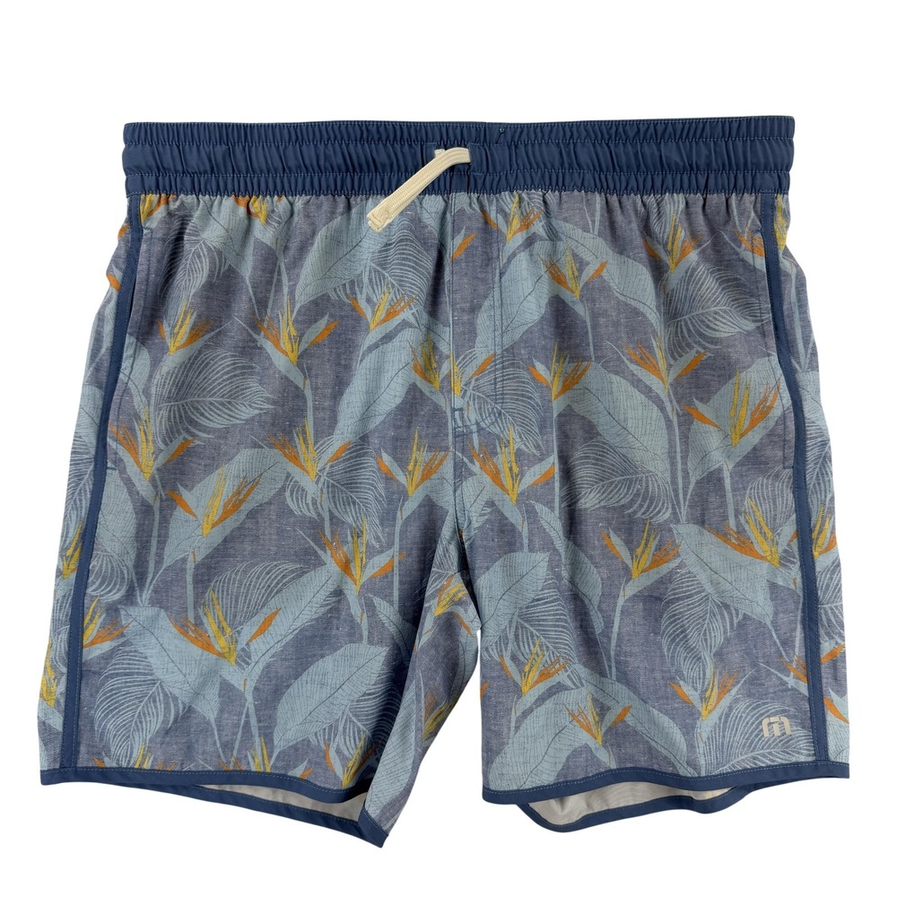 Travis‎ Mathew Swim Shorts Mens Large Blue Tropical Floral Trunks Mesh Beach